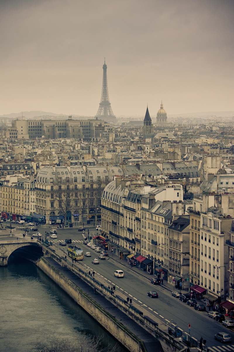aerial view Eiffel Tower, Paris, France landscape